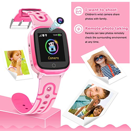 GPS Smartwatch para Niños - WiFi + GPS + LBS Tracker Phone Smart Watch con Contador de Pasos Geo Fence Cámara Calling SOS Chat de Voz Juego para 3-12 Niños Compatible iOS/Android