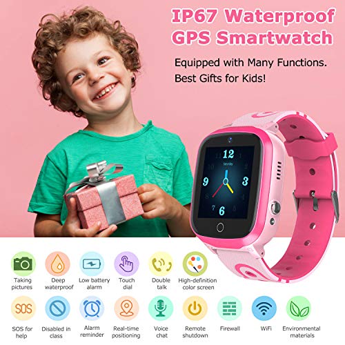 GPS Smartwatch para Niños - WiFi + GPS + LBS Tracker Phone Smart Watch con Contador de Pasos Geo Fence Cámara Calling SOS Chat de Voz Juego para 3-12 Niños Compatible iOS/Android