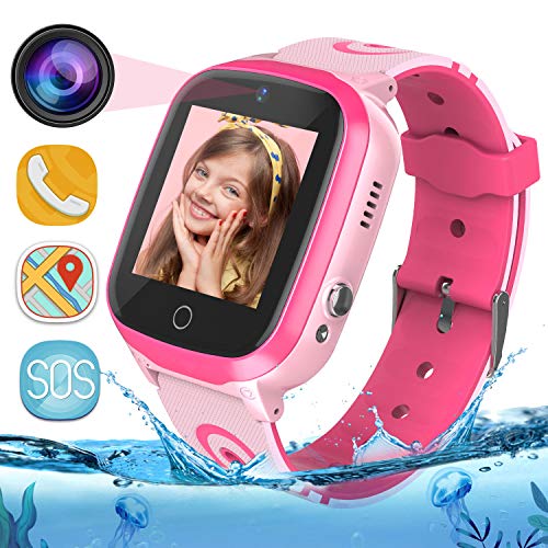 GPS Smartwatch para Niños - WiFi + GPS + LBS Tracker Phone Smart Watch con Contador de Pasos Geo Fence Cámara Calling SOS Chat de Voz Juego para 3-12 Niños Compatible iOS/Android