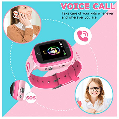 GPS Smartwatch para Niños - WiFi + GPS + LBS Tracker Phone Smart Watch con Contador de Pasos Geo Fence Cámara Calling SOS Chat de Voz Juego para 3-12 Niños Compatible iOS/Android