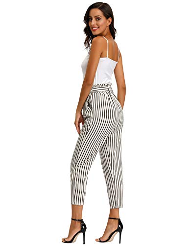 GRACE KARIN Mujer Pantalón de Rayas con Cinturón Desmontable para Oficina XL Blanco GRACE KARIN Mujer Pantalón de Rayas con Cinturón Desmontable para Oficina XL Blanco