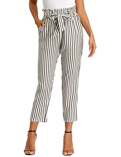 GRACE KARIN Mujer Pantalón de Rayas con Cinturón Desmontable para Oficina XL Blanco GRACE KARIN Mujer Pantalón de Rayas con Cinturón Desmontable para Oficina XL Blanco