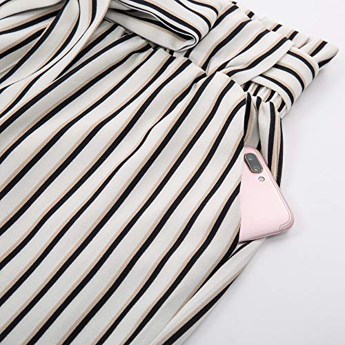 GRACE KARIN Mujer Pantalón de Rayas con Cinturón Desmontable para Oficina XL Blanco GRACE KARIN Mujer Pantalón de Rayas con Cinturón Desmontable para Oficina XL Blanco