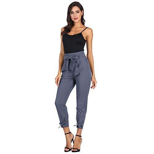 GRACE KARIN Pantalones Segaretta de Cintura Alta de Mujer Elegante Decorados con Un Lazo Azul Claro L Cl10903-1 GRACE KARIN Pantalones Segaretta de Cintura Alta de Mujer Elegante Decorados con Un Lazo Azul Claro L Cl10903-1