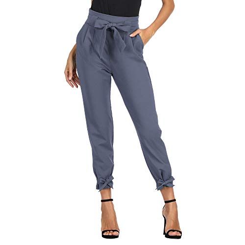 GRACE KARIN Pantalones Segaretta de Cintura Alta de Mujer Elegante Decorados con Un Lazo Azul Claro L Cl10903-1