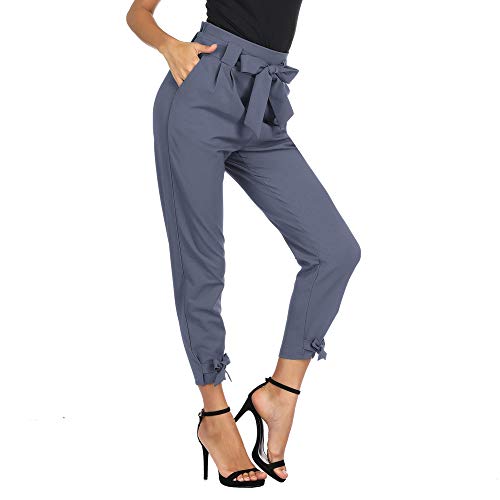 GRACE KARIN Pantalones Segaretta de Cintura Alta de Mujer Elegante Decorados con Un Lazo Azul Claro L Cl10903-1 GRACE KARIN Pantalones Segaretta de Cintura Alta de Mujer Elegante Decorados con Un Lazo Azul Claro L Cl10903-1
