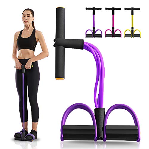 gracosy Cuerda de Tensión Multifunción Cuerda para Ejercitar Piernas Cuerda Elástica Pedal 4-Tubos Casa Banda de Resistencia Extensor de Culturismo Fitness Músculo Banda para Abdomen/Cintura/Brazo