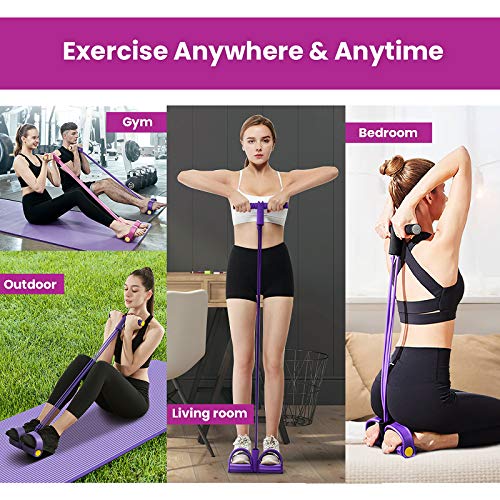 gracosy Cuerda de Tensión Multifunción Cuerda para Ejercitar Piernas Cuerda Elástica Pedal 4-Tubos Casa Banda de Resistencia Extensor de Culturismo Fitness Músculo Banda para Abdomen/Cintura/Brazo