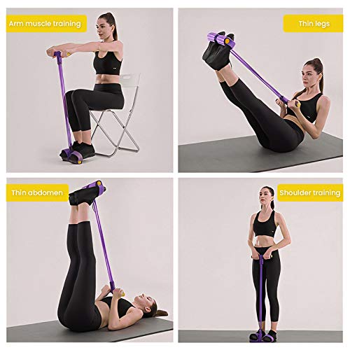 gracosy Cuerda de Tensión Multifunción Cuerda para Ejercitar Piernas Cuerda Elástica Pedal 4-Tubos Casa Banda de Resistencia Extensor de Culturismo Fitness Músculo Banda para Abdomen/Cintura/Brazo