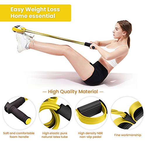 gracosy Cuerda de Tensión Multifunción Cuerda para Ejercitar Piernas Cuerda Elástica Pedal 4-Tubos Casa Banda de Resistencia Extensor de Culturismo Fitness Músculo Banda para Abdomen/Cintura/Brazo