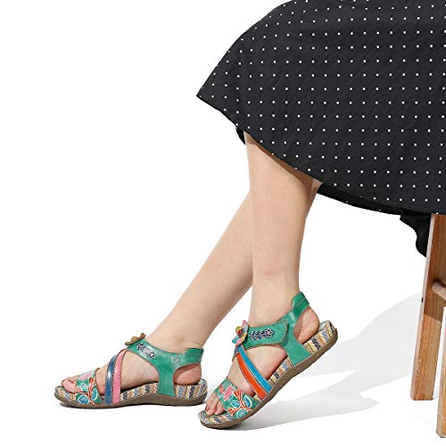 gracosy Sandalias Cuero Planas Verano Mujer Estilo Bohemia Zapatos para Mujer de Dedo Sandalias Talla Grande 37-42 Chanclas Romanas de Mujer Café Naranja Hecho a Mano Los Zapatos 2019