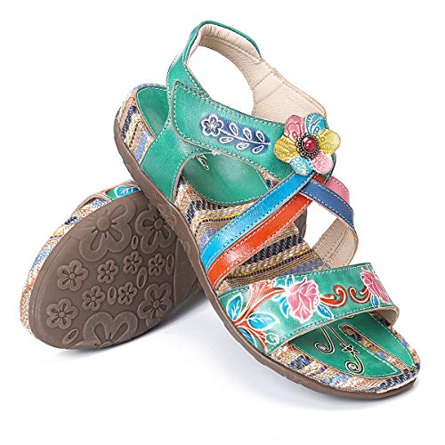 gracosy Sandalias Cuero Planas Verano Mujer Estilo Bohemia Zapatos para Mujer de Dedo Sandalias Talla Grande 37-42 Chanclas Romanas de Mujer Café Naranja Hecho a Mano Los Zapatos 2019