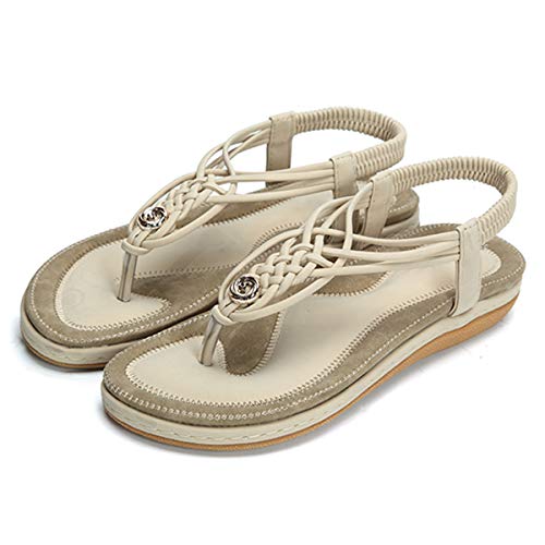 gracosy Sandalias Planas Verano Mujer Estilo Bohemia Zapatos de Dedo Sandalias Talla Grande Cinta Casuales Playa Chanclas Romanas de Mujer 2020 Azul Negro Moda