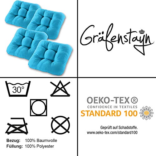 Gräfenstayn® Set de 4 Cojines de Asiento cojín de Silla 38x38x8cm para Interior y Exterior - Funda de algodón 100% - Muchos Colores - Acolchado Grueso/cojín de Suelo (Turquesa) Gräfenstayn® Set de 4 Cojines de Asiento cojín de Silla 38x38x8cm para Interior y Exterior - Funda de algodón 100% - Muchos Colores - Acolchado Grueso/cojín de Suelo (Turquesa)