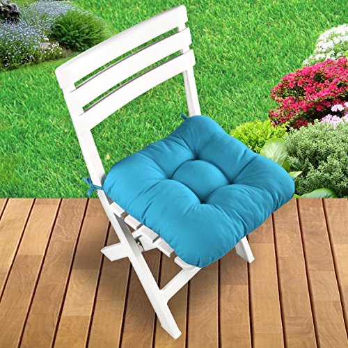 Gräfenstayn® Set de 4 Cojines de Asiento cojín de Silla 38x38x8cm para Interior y Exterior - Funda de algodón 100% - Muchos Colores - Acolchado Grueso/cojín de Suelo (Turquesa)