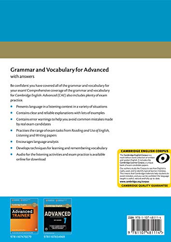 Grammar and Vocabulary for Advanced. Book with Answers and Audio.: Self-Study Grammar Reference and Practice (Cambridge Grammar for Exams)