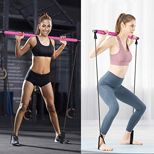 GrandEver Kit de Barra de Pilates portátil con Banda de Resistencia, Barra de Ejercicio de Yoga Pilates Stick Yoga con Bucle de pie para Entrenamiento de Cuerpo Completo, fácil de Usar.