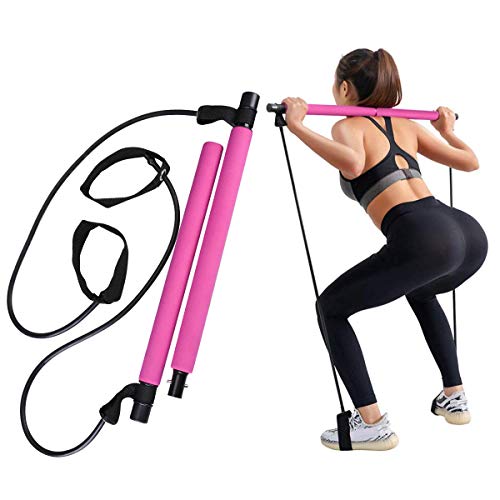 GrandEver Kit de Barra de Pilates portátil con Banda de Resistencia, Barra de Ejercicio de Yoga Pilates Stick Yoga con Bucle de pie para Entrenamiento de Cuerpo Completo, fácil de Usar.