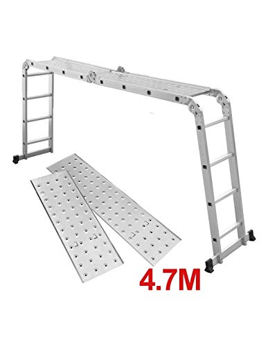 Grandmaster - Escalera De Aluminio Plegable 475cm, Escalera Multifuncional 6 En 1, Plataforma Incluida, Carga Máxima 150kg, Diseño Antideslizante, Tamaño Plegado 126x63x27cm