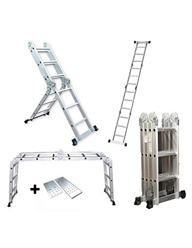 Grandmaster - Escalera De Aluminio Plegable 575cm, Escalera Multifuncional 6 En 1, Plataforma Incluida, Carga Máxima 150kg, Diseño Antideslizante, Tamaño Plegado 149x35x28cm