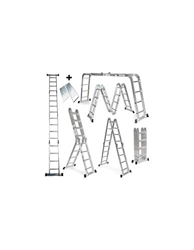 Grandmaster - Escalera De Aluminio Plegable 575cm, Escalera Multifuncional 6 En 1, Plataforma Incluida, Carga Máxima 150kg, Diseño Antideslizante, Tamaño Plegado 149x35x28cm