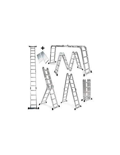 Grandmaster - Escalera De Aluminio Plegable 575cm, Escalera Multifuncional 6 En 1, Plataforma Incluida, Carga Máxima 150kg, Diseño Antideslizante, Tamaño Plegado 149x35x28cm Grandmaster - Escalera De Aluminio Plegable 575cm, Escalera Multifuncional 6 En 1, Plataforma Incluida, Carga Máxima 150kg, Diseño Antideslizante, Tamaño Plegado 149x35x28cm