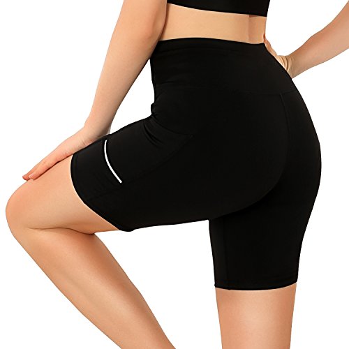 GRAT.UNIC Pantalón Corto Deportivo para Mujer, Running Pantalones Cortos de Yoga con Bolsillo Lateral, Fitness Mallas Deportivas (Negro, M)