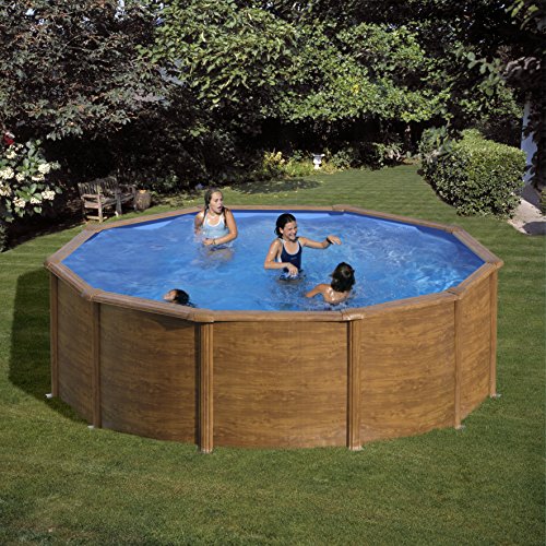 Gre KITPR303W Sicilia - Piscina Elevada Redonda, Aspecto Madera, 300 x 120 cm