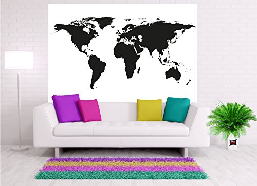 GREAT ART Mural de Pared – Mapa Mundial en Blanco y Negro – Mapa Continentes Mapa del Mundo Globo Tierra Geografía Mundial Foto Papel Pintado Y Tapiz Y Decoración (210 x 140 cm)