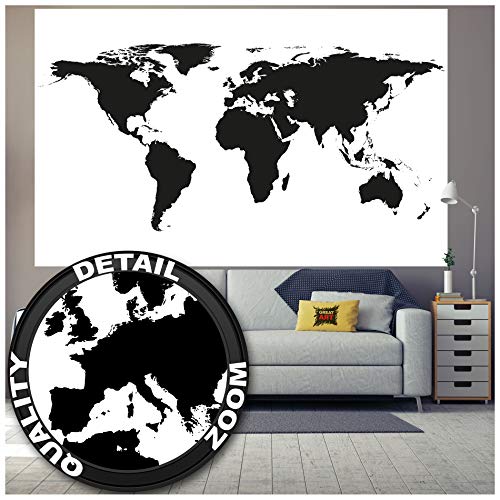 GREAT ART Mural de Pared – Mapa Mundial en Blanco y Negro – Mapa Continentes Mapa del Mundo Globo Tierra Geografía Mundial Foto Papel Pintado Y Tapiz Y Decoración (210 x 140 cm)