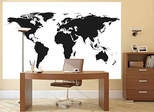 GREAT ART Mural de Pared – Mapa Mundial en Blanco y Negro – Mapa Continentes Mapa del Mundo Globo Tierra Geografía Mundial Foto Papel Pintado Y Tapiz Y Decoración (210 x 140 cm)