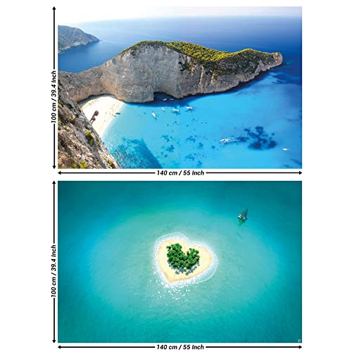 GREAT ART Set de 2 Posters XXL - Islas de ensueño - Zakynthos corazón Isla Playa trópicos Grecia Amor naufragio mar Naturaleza Pared decoración Foto póster de Pared (140 x 100 cm)