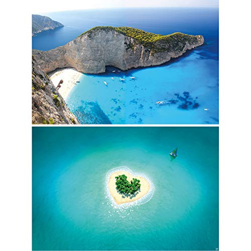 GREAT ART Set de 2 Posters XXL - Islas de ensueño - Zakynthos corazón Isla Playa trópicos Grecia Amor naufragio mar Naturaleza Pared decoración Foto póster de Pared (140 x 100 cm)