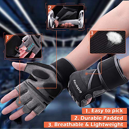 Grebarley Fitness Gloves Levantamiento de Pesas, protección Total de la Palma, Transpirable, Guantes de Entrenamiento para Hombres y Mujeres (Negro, L)