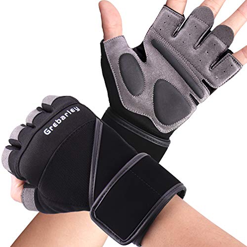 Grebarley Fitness Gloves Levantamiento de Pesas, protección Total de la Palma, Transpirable, Guantes de Entrenamiento para Hombres y Mujeres (Negro, S)