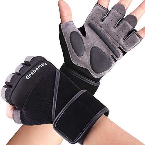 Grebarley Fitness Gloves Levantamiento de Pesas, protección Total de la Palma, Transpirable, Guantes de Entrenamiento para Hombres y Mujeres (Negro, XL)