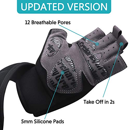 Grebarley Guantes de Gimnasio, Guantes de Levantamiento de Pesas con Correa de Soporte de Muñeca de 48-56 cm, Guantes Deportivos Transpirables, Guantes de Fitness para Hombre/Mujer(Negro, XL)