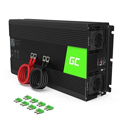 Green Cell® 1500W/3000W 24V a 220V/230V Onda sinusoidal modificada Inversor de Corriente DC AC Power Inverter Transformador de Voltaje para Coche Camion con Puerto USB y Pinzas de conexión a batería