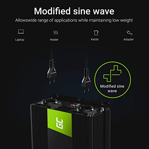 Green Cell® 1500W/3000W 24V a 220V/230V Onda sinusoidal modificada Inversor de Corriente DC AC Power Inverter Transformador de Voltaje para Coche Camion con Puerto USB y Pinzas de conexión a batería