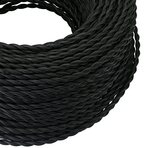 GreenSun LED Lighting Cable textil vintage 5 Meter 2 hilos Negro eléctrico estilo antiguo, cuerda retorcida, trenzada, colgante, para luz o lámpara (2x 0,75mm² )