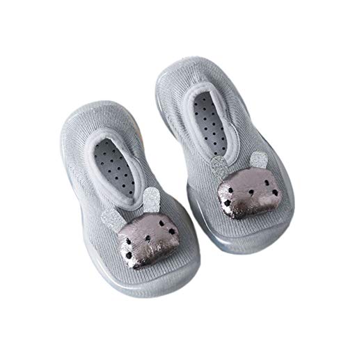 Greetuny Calcetines Primeros pasos bebe Antideslizantes Suela silicona Princesa Lindo Recien nacido Primeros pasos bebe Calzado (24, Gris)