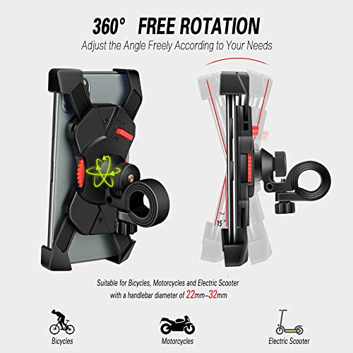 Grefay Soporte Movil Bicicleta Soporte Universal Manillar Motocicleta para 3.5"-6.5" Smartphones con Rotación 360°