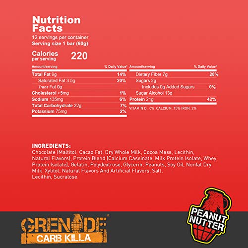 Grenade - Barra de proteína carbohidratos Killa cacahuete Nutter - 12 Bares