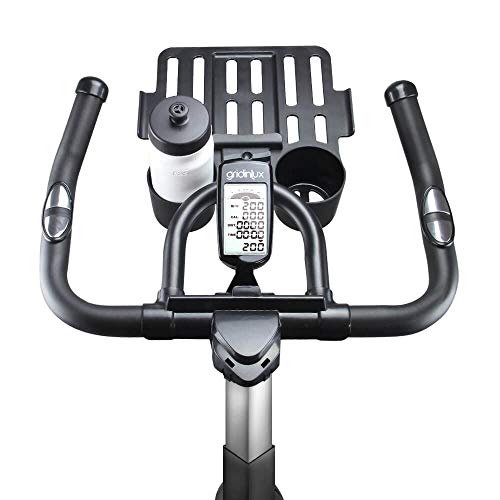 gridinlux. Trainer Alpine 7000. Bicicleta Spinning Pro Indoor. Volante de Inercia 15 kg, Nivel Avanzado, Sistema de Absorción de Impactos, Pantalla LCD, Fitness