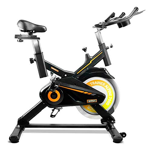 gridinlux. Trainer Alpine 7000. Bicicleta Spinning Pro Indoor. Volante de Inercia 15 kg, Nivel Avanzado, Sistema de Absorción de Impactos, Pantalla LCD, Fitness