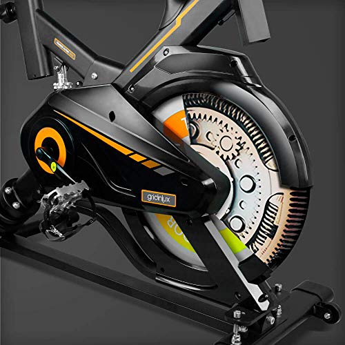 gridinlux. Trainer Alpine 7500. Bicicleta Spinning Pro Indoor. Volante de Inercia 15 kg, Nivel Avanzado, Sistema de Absorción de Impactos, Pantalla LCD, Fitness