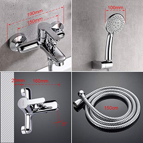 GRIFEMA Porto Grifo para bañera y ducha, Con alcachofa, manguera y soporte, Color Cromo GRIFEMA Porto Grifo para bañera y ducha, Con alcachofa, manguera y soporte, Color Cromo