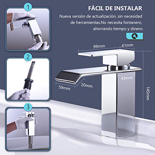 Grifo Lavabo Cascada, ZREE Grifos Lavabos de Doble Función Frío y Caliente, Bajo Nivel de Ruido Grifos de Lavabo,Grifo de Baño Plateado Grifo Lavabo Cascada, ZREE Grifos Lavabos de Doble Función Frío y Caliente, Bajo Nivel de Ruido Grifos de Lavabo,Grifo de Baño Plateado