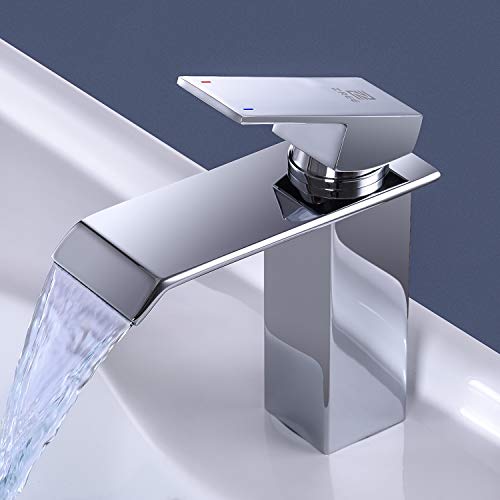 Grifo Lavabo Cascada, ZREE Grifos Lavabos de Doble Función Frío y Caliente, Bajo Nivel de Ruido Grifos de Lavabo,Grifo de Baño Plateado