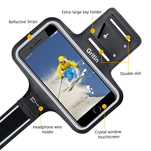 Gritin Brazalete Deportivo para Correr, Brazalete Móvil Deportivo Ajustable contra Sudor Correa de Extensión para Phone 12/12 Pro/11 Pro/Phone XS/X/Phone 8/7 y Otros Teléfonos de Menos de 6.1"